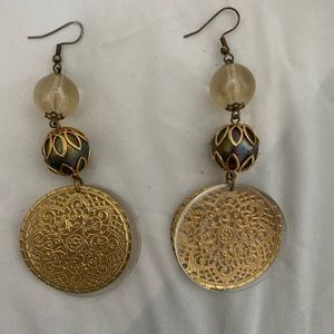 gold and charcoal dangling earrings